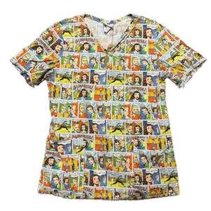Genuine Vintage 80s Comic Book Nurse Shirt. White Cross Women's V-Neck Scrub Top